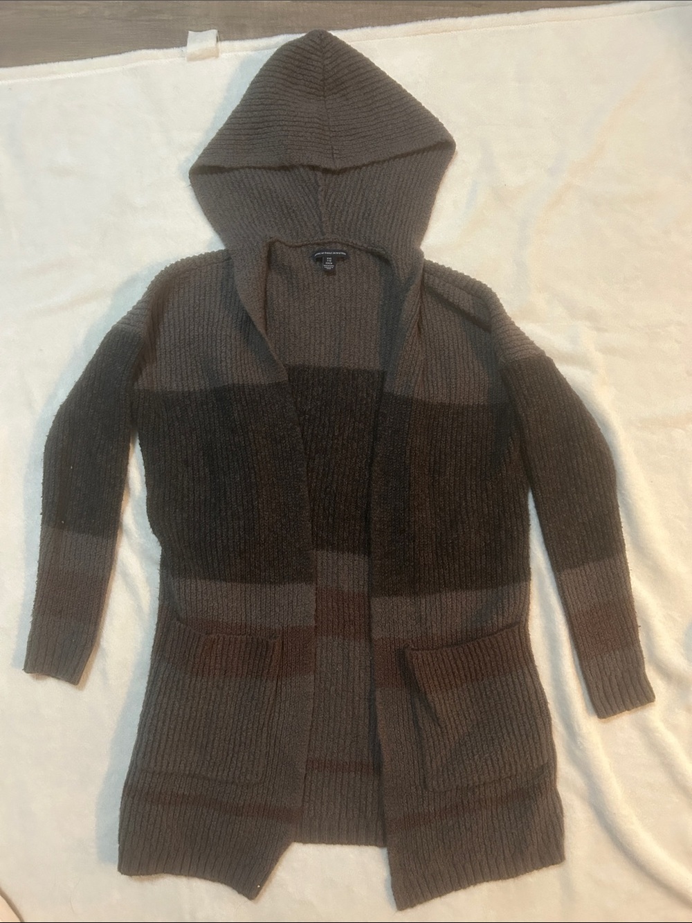 American Eagle Women’s Cardigan Hooded Rib-Knit in Brown and Gray Size XXS